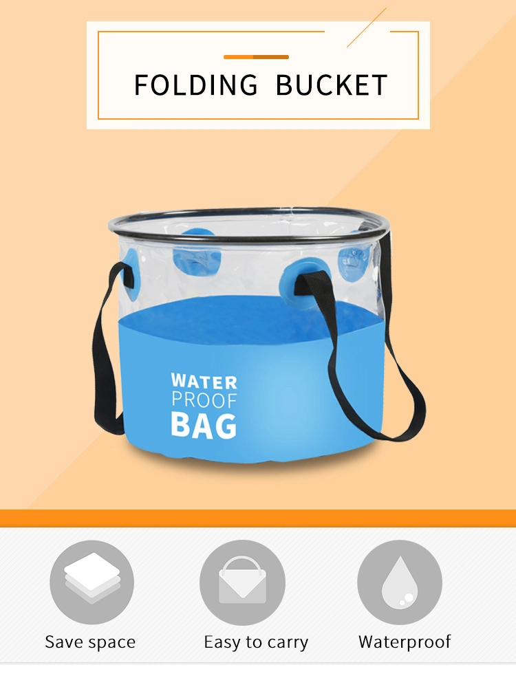 PVC Waterproof Tarpaulin Collapsible Water Bucket Fold up Bucket for Camping Hiking Car Washing