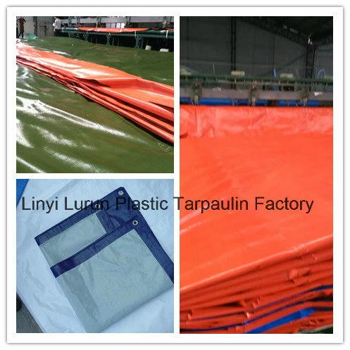 Finished Orange PVC Tarpaulin with Galvanized Eyelets&Ropes