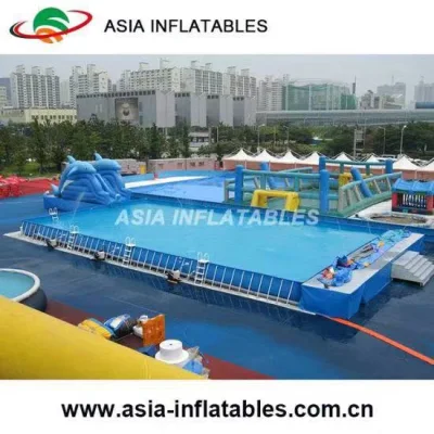 Tragbarer, aufblasbarer, quadratischer PVC-Swimmingpool mit Metallrahmen